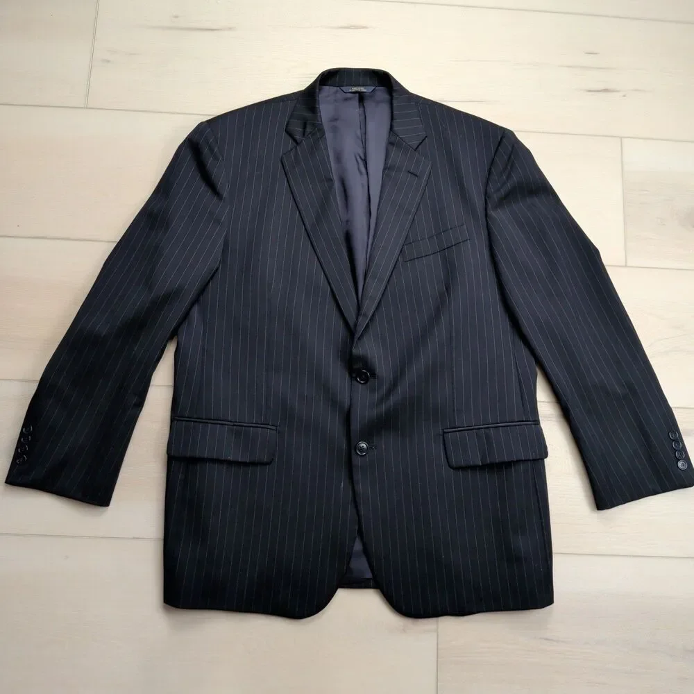Brooks Brothers‎ Blazer Sport Coat Mens 44R 1818 Madison Black Pinstripe Wool